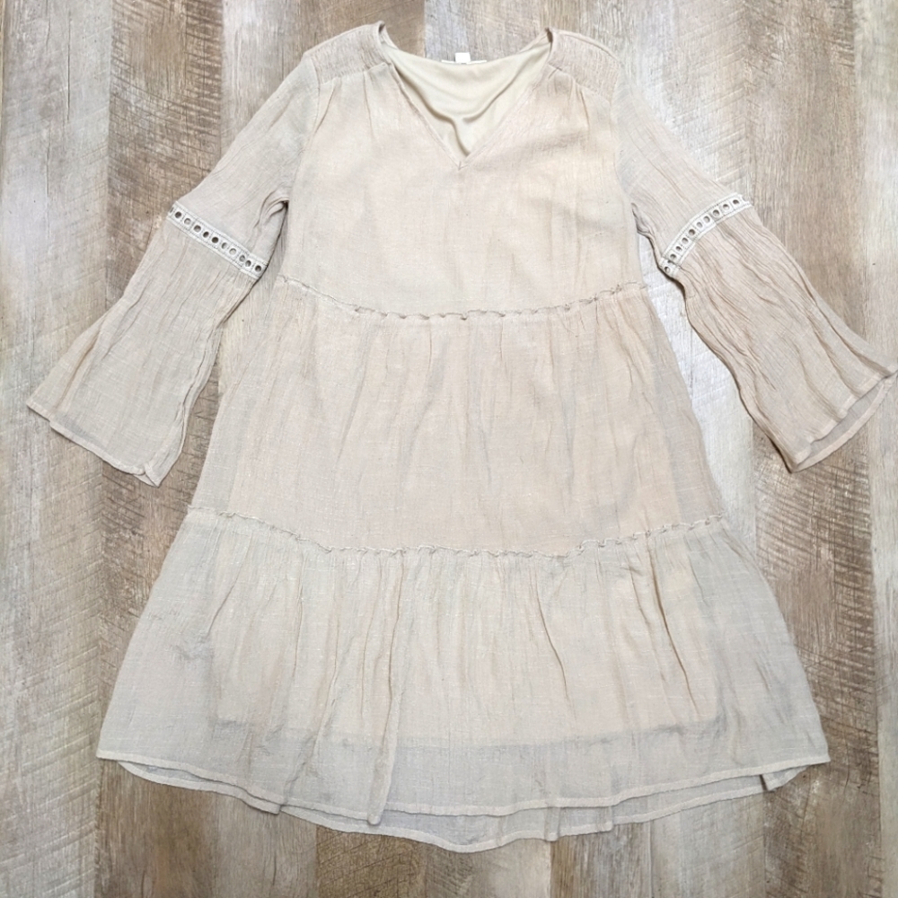 Indigo Rose Creamy Beige Long Sleeve Boho Dress